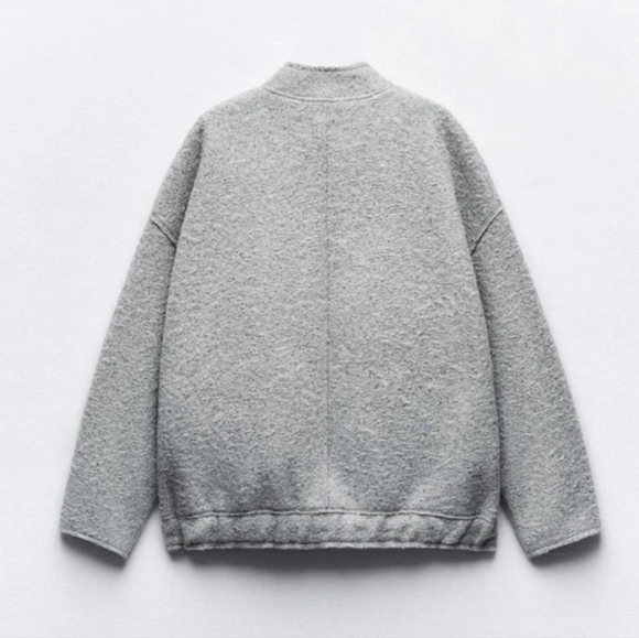 Zara Boucle Bomber Jacket Blogger Coat Size XS in Light Gray - Picture 6 of 16